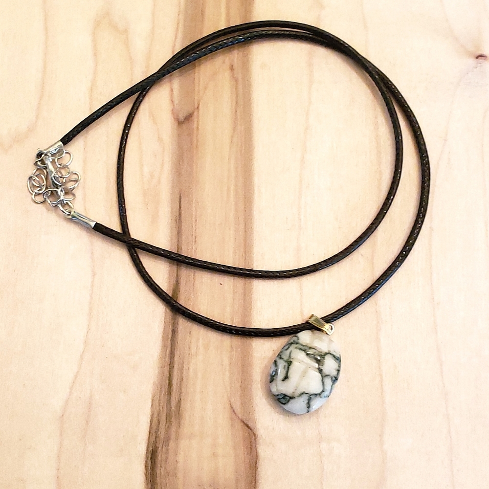 Egyptian Scarab Amulet Pendant Necklace Moss Agate